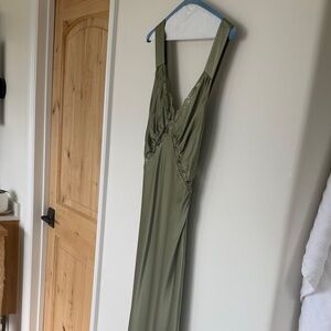 Reformation Chania Sage Green Silk Dress